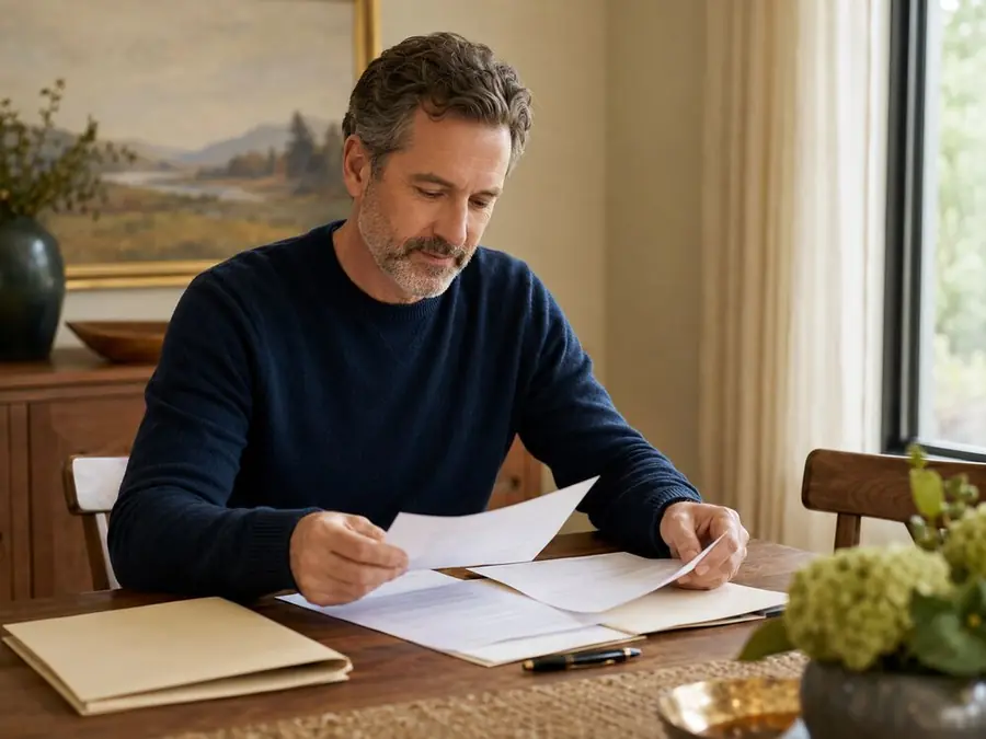 An executor calmly organizing important papers